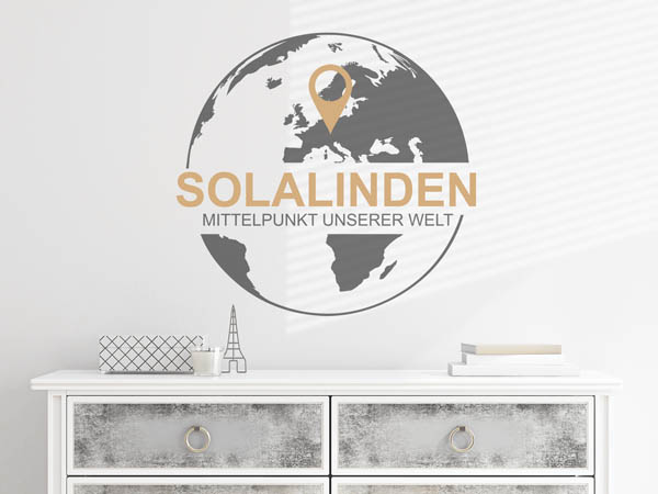 Wandtattoo Solalinden - Mittelpunkt unserer Welt mit Pin im Globus