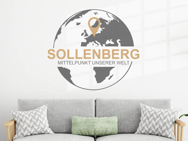 Wandtattoo Sollenberg - Mittelpunkt unserer Welt mit Pin im Globus