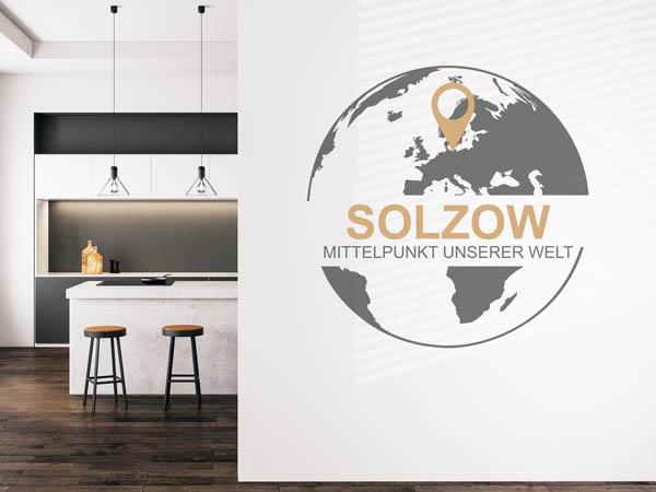 Wandtattoo Solzow - Mittelpunkt unserer Welt mit Pin im Globus