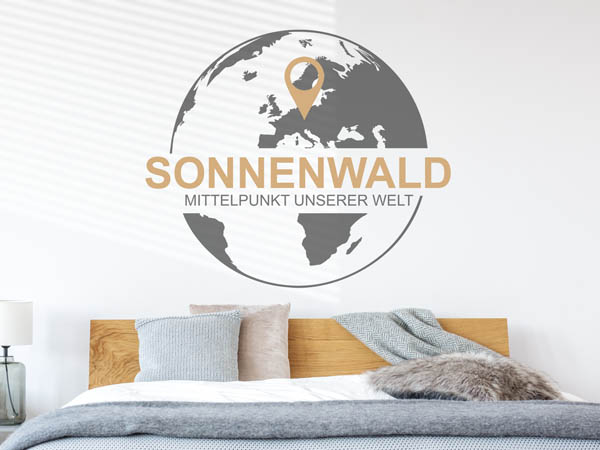Wandtattoo Sonnenwald - Mittelpunkt unserer Welt mit Pin im Globus