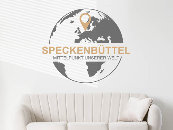 Wandtattoo Speckenbüttel - Mittelpunkt unserer Welt mit Pin im Globus