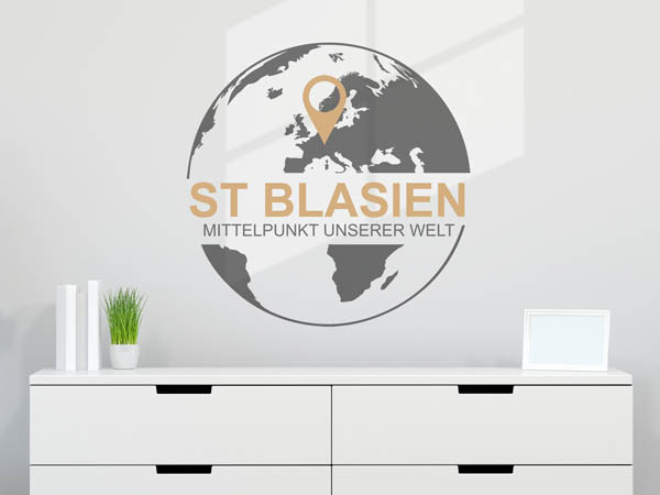 Wandtattoo St Blasien - Mittelpunkt unserer Welt mit Pin im Globus