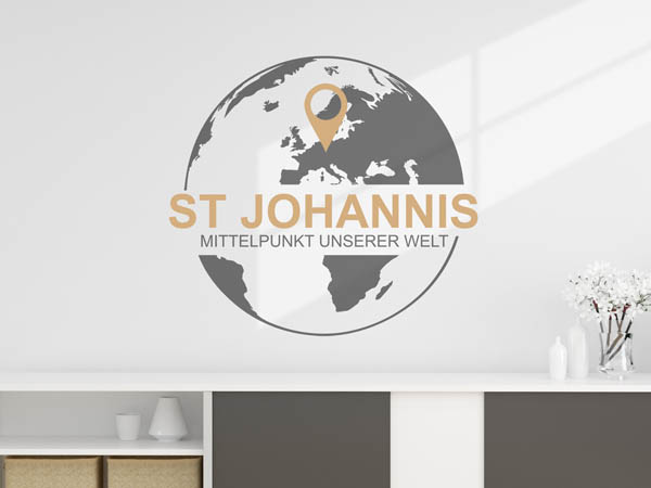Wandtattoo St Johannis - Mittelpunkt unserer Welt mit Pin im Globus