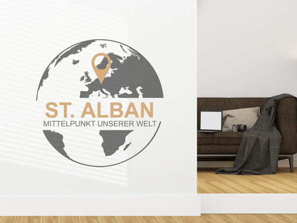 Wandtattoo St. Alban - Mittelpunkt unserer Welt mit Pin im Globus
