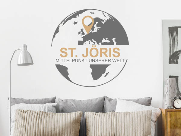 Wandtattoo St. Jöris - Mittelpunkt unserer Welt mit Pin im Globus