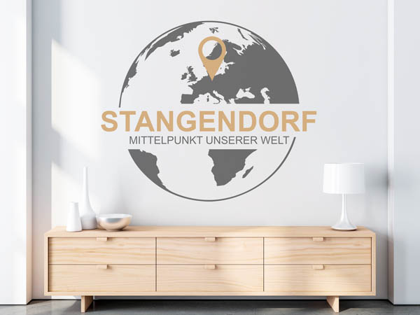 Wandtattoo Stangendorf - Mittelpunkt unserer Welt mit Pin im Globus
