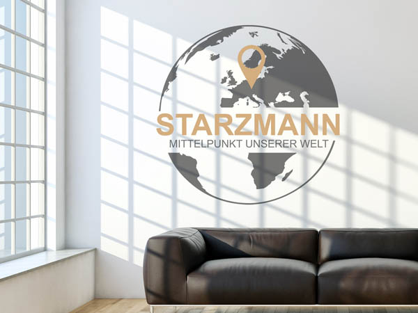 Wandtattoo Starzmann - Mittelpunkt unserer Welt mit Pin im Globus