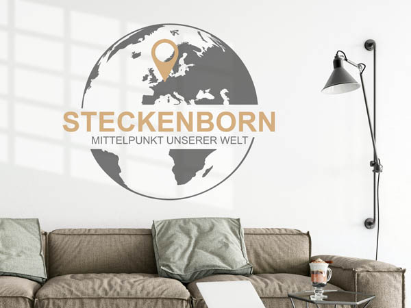 Wandtattoo Steckenborn - Mittelpunkt unserer Welt mit Pin im Globus