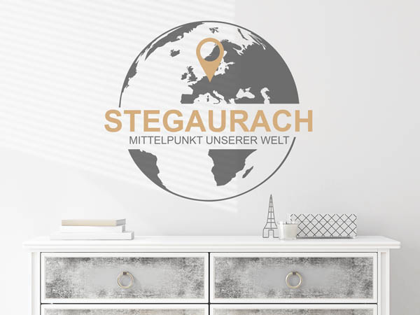 Wandtattoo Stegaurach - Mittelpunkt unserer Welt mit Pin im Globus