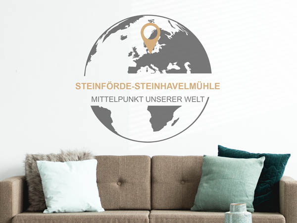 Wandtattoo Steinförde-Steinhavelmühle - Mittelpunkt unserer Welt mit Pin im Globus