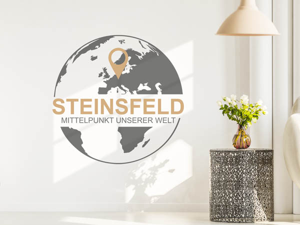 Wandtattoo Steinsfeld - Mittelpunkt unserer Welt mit Pin im Globus