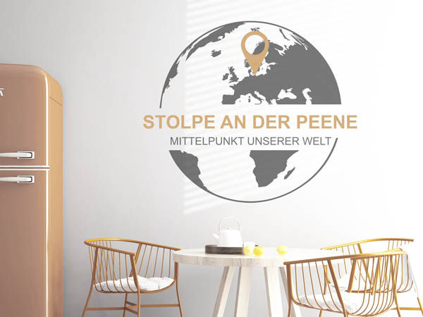 Wandtattoo Stolpe an der Peene - Mittelpunkt unserer Welt mit Pin im Globus