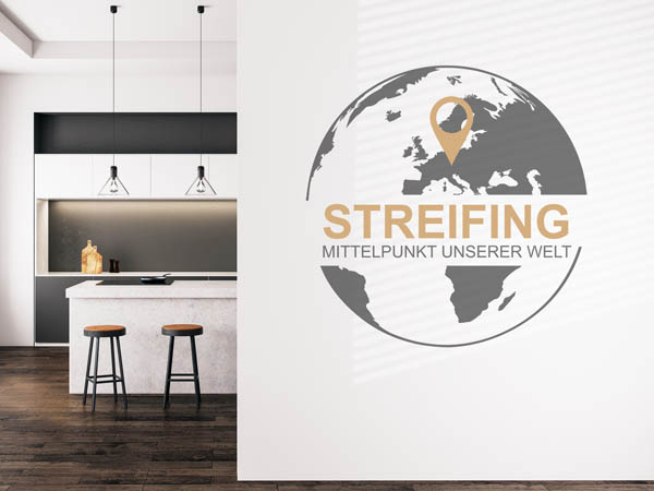 Wandtattoo Streifing - Mittelpunkt unserer Welt mit Pin im Globus