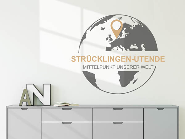 Wandtattoo Strücklingen-Utende - Mittelpunkt unserer Welt mit Pin im Globus