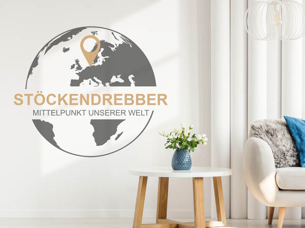 Wandtattoo Stöckendrebber - Mittelpunkt unserer Welt mit Pin im Globus