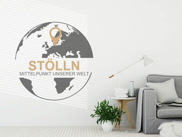 Wandtattoo Stölln - Mittelpunkt unserer Welt mit Pin im Globus