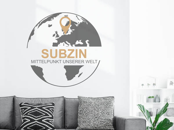 Wandtattoo Subzin - Mittelpunkt unserer Welt mit Pin im Globus