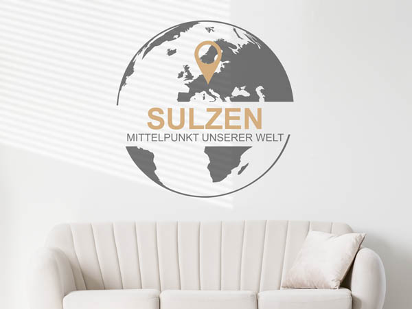Wandtattoo Sulzen - Mittelpunkt unserer Welt mit Pin im Globus