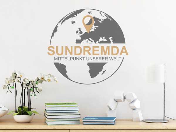Wandtattoo Sundremda - Mittelpunkt unserer Welt mit Pin im Globus