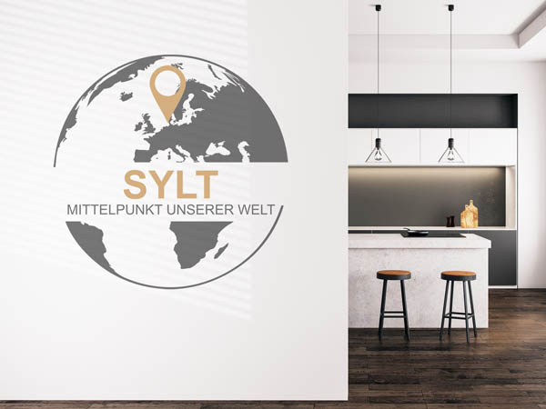 Wandtattoo Sylt - Mittelpunkt unserer Welt mit Pin im Globus