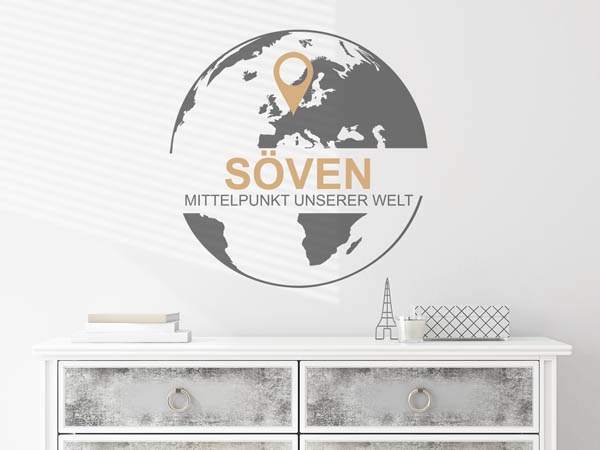 Wandtattoo Söven - Mittelpunkt unserer Welt mit Pin im Globus