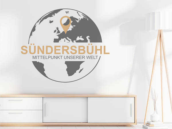 Wandtattoo Sündersbühl - Mittelpunkt unserer Welt mit Pin im Globus
