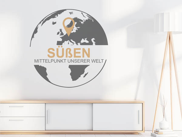 Wandtattoo Süßen - Mittelpunkt unserer Welt mit Pin im Globus