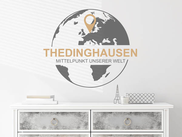Wandtattoo Thedinghausen - Mittelpunkt unserer Welt mit Pin im Globus