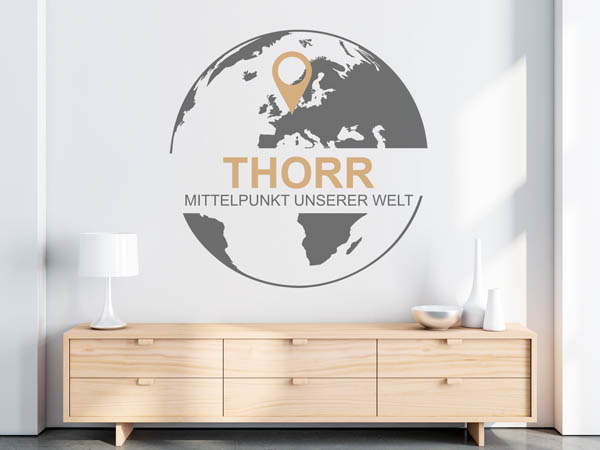 Wandtattoo Thorr - Mittelpunkt unserer Welt mit Pin im Globus