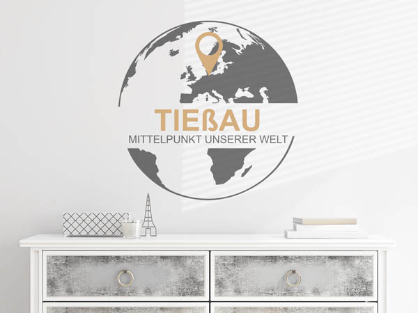 Wandtattoo Tießau - Mittelpunkt unserer Welt mit Pin im Globus