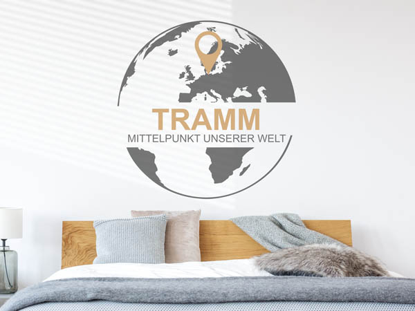 Wandtattoo Tramm - Mittelpunkt unserer Welt mit Pin im Globus