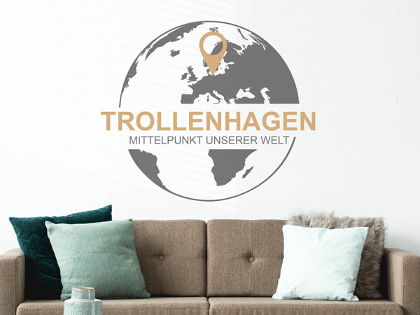 Wandtattoo Trollenhagen - Mittelpunkt unserer Welt mit Pin im Globus
