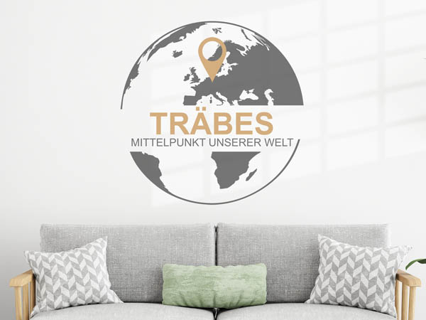 Wandtattoo Träbes - Mittelpunkt unserer Welt mit Pin im Globus