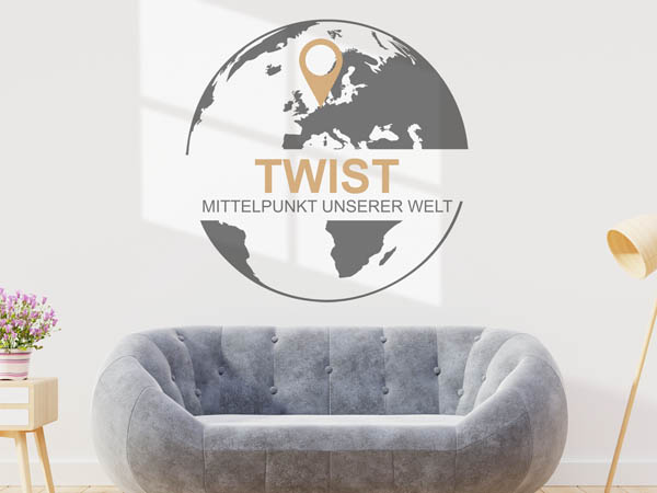 Wandtattoo Twist - Mittelpunkt unserer Welt mit Pin im Globus