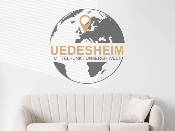 Wandtattoo Uedesheim - Mittelpunkt unserer Welt mit Pin im Globus