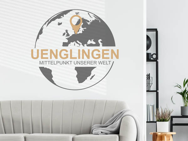 Wandtattoo Uenglingen - Mittelpunkt unserer Welt mit Pin im Globus