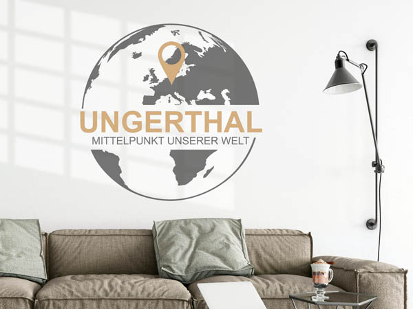Wandtattoo Ungerthal - Mittelpunkt unserer Welt mit Pin im Globus