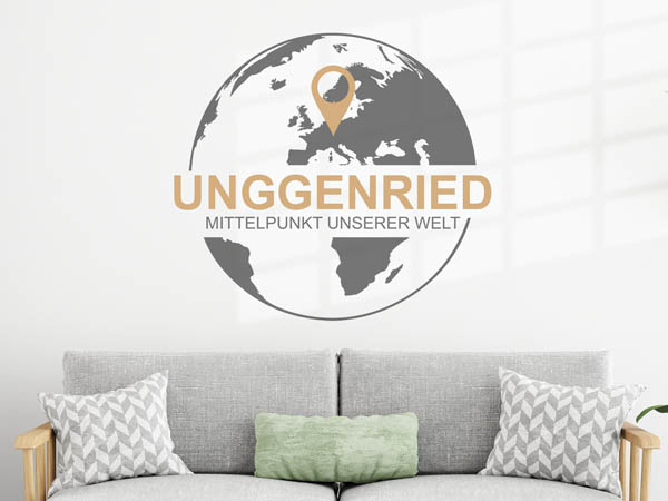 Wandtattoo Unggenried - Mittelpunkt unserer Welt mit Pin im Globus