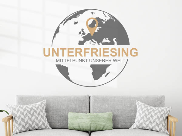 Wandtattoo Unterfriesing - Mittelpunkt unserer Welt mit Pin im Globus