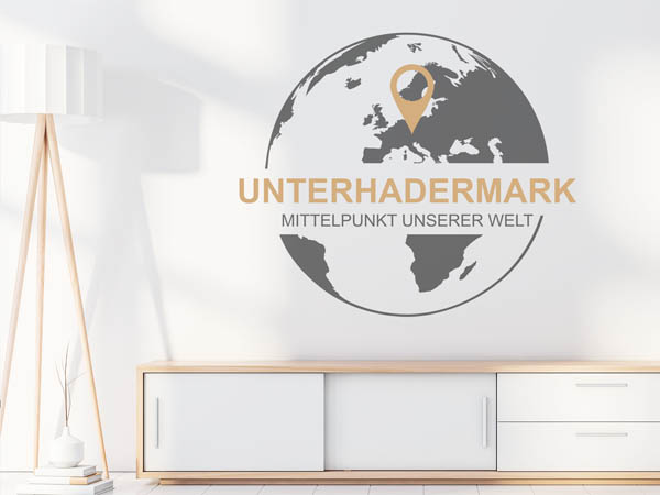 Wandtattoo Unterhadermark - Mittelpunkt unserer Welt mit Pin im Globus