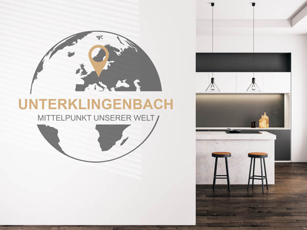 Wandtattoo Unterklingenbach - Mittelpunkt unserer Welt mit Pin im Globus