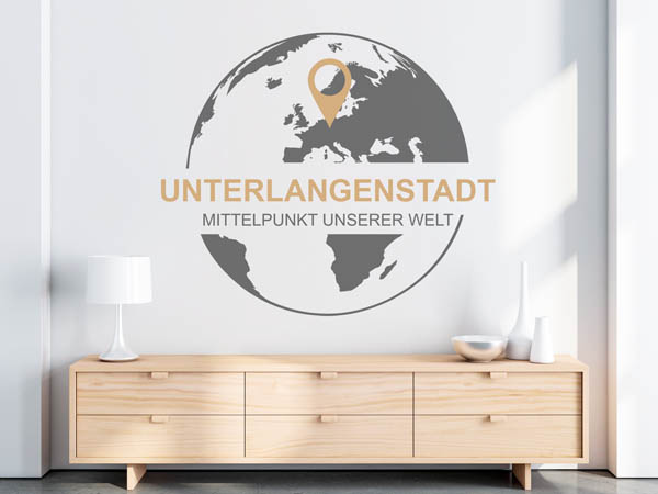 Wandtattoo Unterlangenstadt - Mittelpunkt unserer Welt mit Pin im Globus