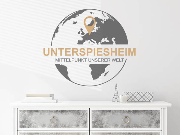 Wandtattoo Unterspiesheim - Mittelpunkt unserer Welt mit Pin im Globus