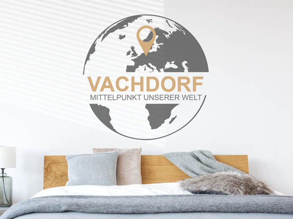 Wandtattoo Vachdorf - Mittelpunkt unserer Welt mit Pin im Globus
