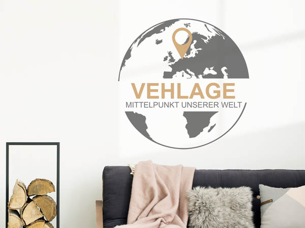 Wandtattoo Vehlage - Mittelpunkt unserer Welt mit Pin im Globus