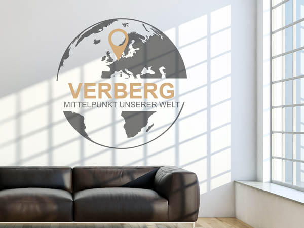 Wandtattoo Verberg - Mittelpunkt unserer Welt mit Pin im Globus