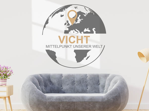 Wandtattoo Vicht - Mittelpunkt unserer Welt mit Pin im Globus