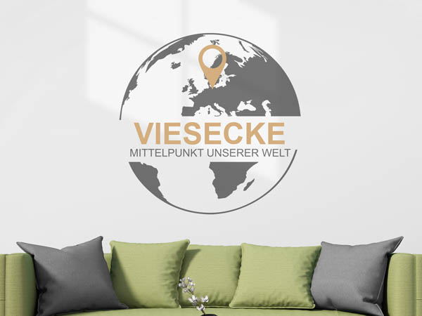 Wandtattoo Viesecke - Mittelpunkt unserer Welt mit Pin im Globus