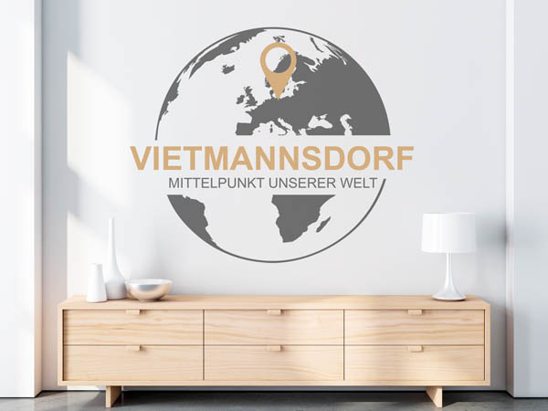 Wandtattoo Vietmannsdorf - Mittelpunkt unserer Welt mit Pin im Globus
