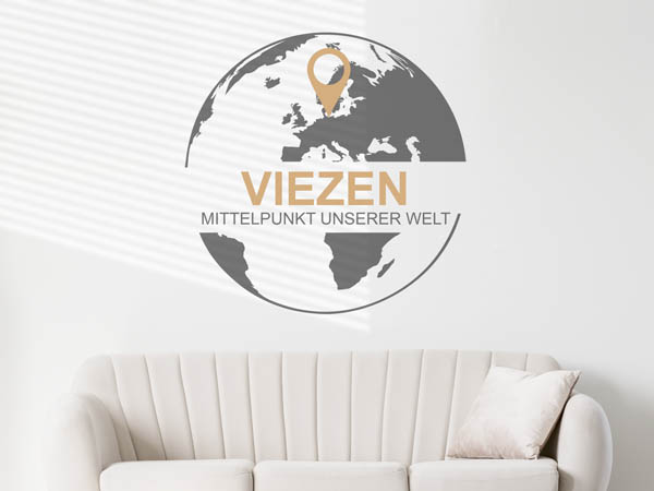 Wandtattoo Viezen - Mittelpunkt unserer Welt mit Pin im Globus